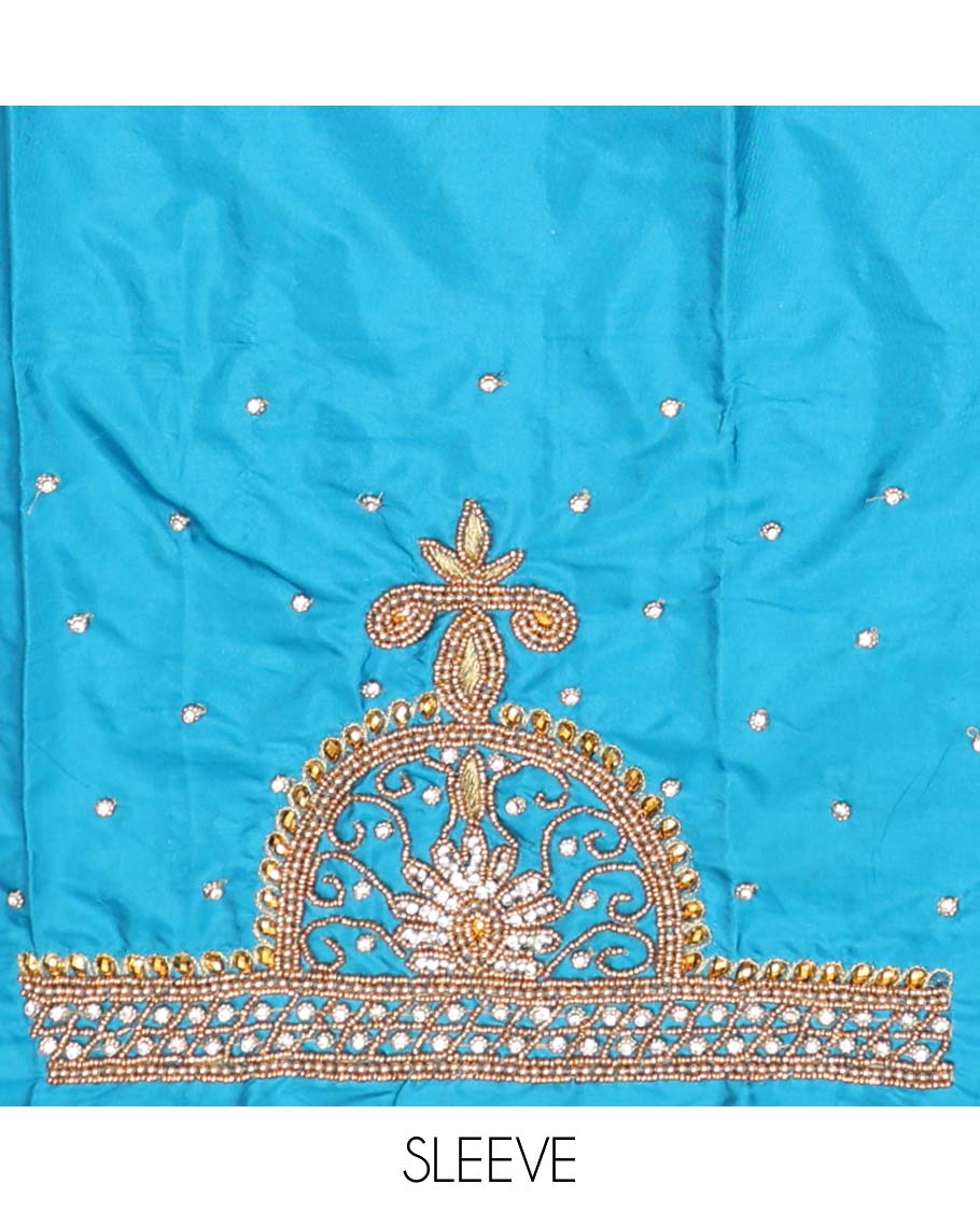Sky blue floral aari embroidered material blouse