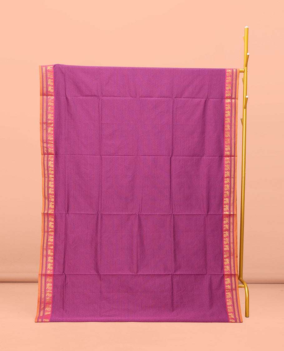 Pink Striped Poly Cotton Saree