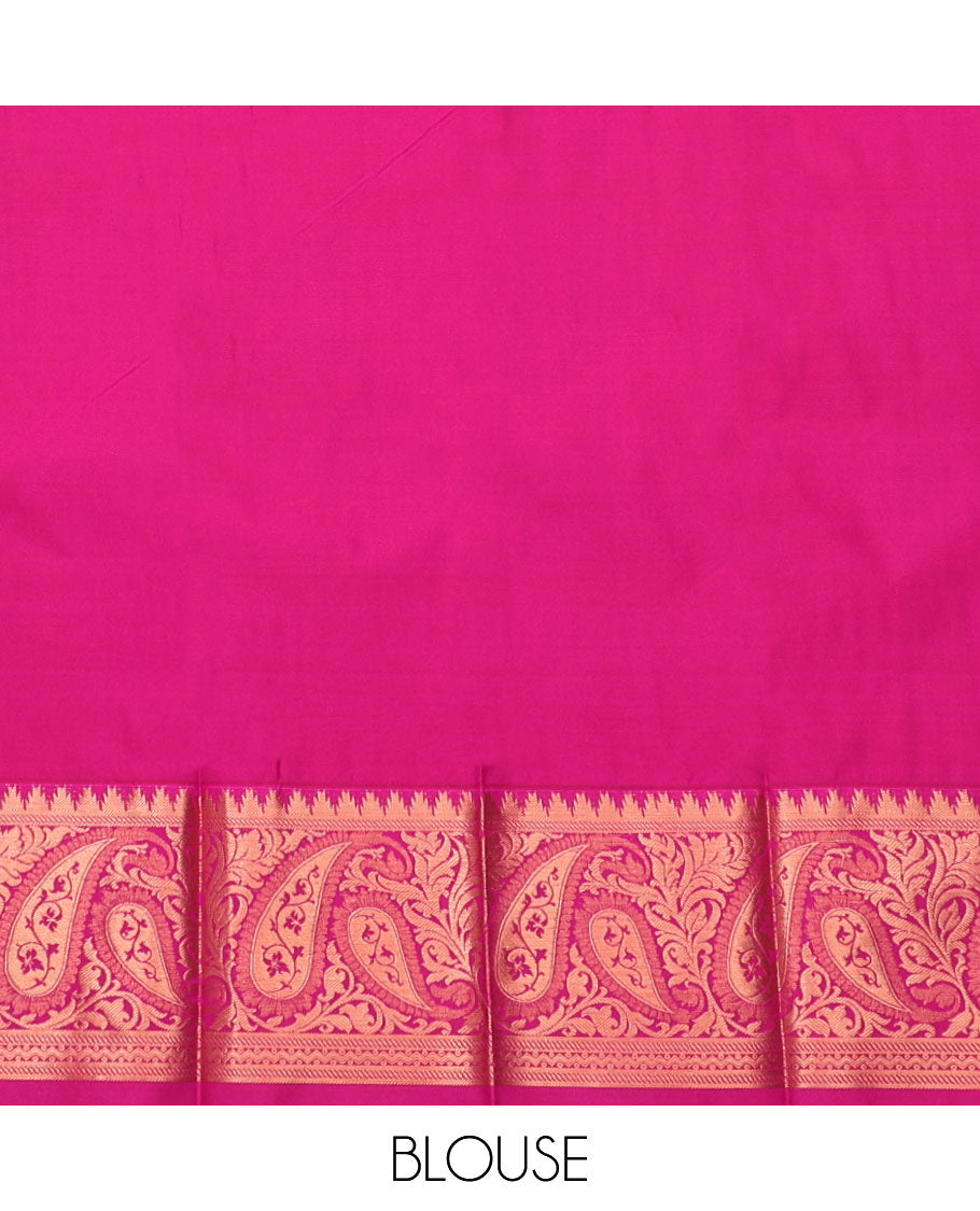 Blue Budget Silk Saree, Detailed with Jacquard, Complemented by Contrast Paisley Zari Border, Grand Jaal Pallu, and a Contrast Blouse