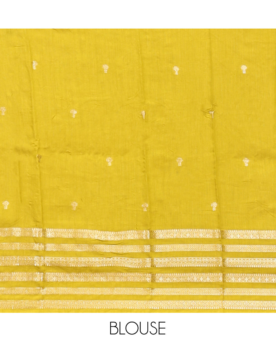 Black Assam Silk Saree, Delicately Woven with Zari Buttas, Complemented by Contrast Traditional Zari Border, Striped Pallu, and a Contrast Blouse
