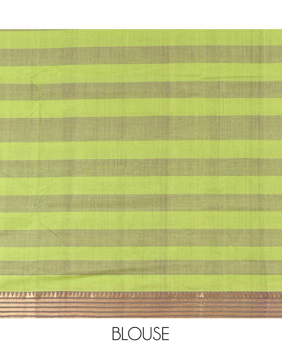 Multi-Color Checked Mangalgiri Cotton Saree, Highlighted by Zari Temple Border, Zari-Striped Pallu, and Paired with a Matching Blouse