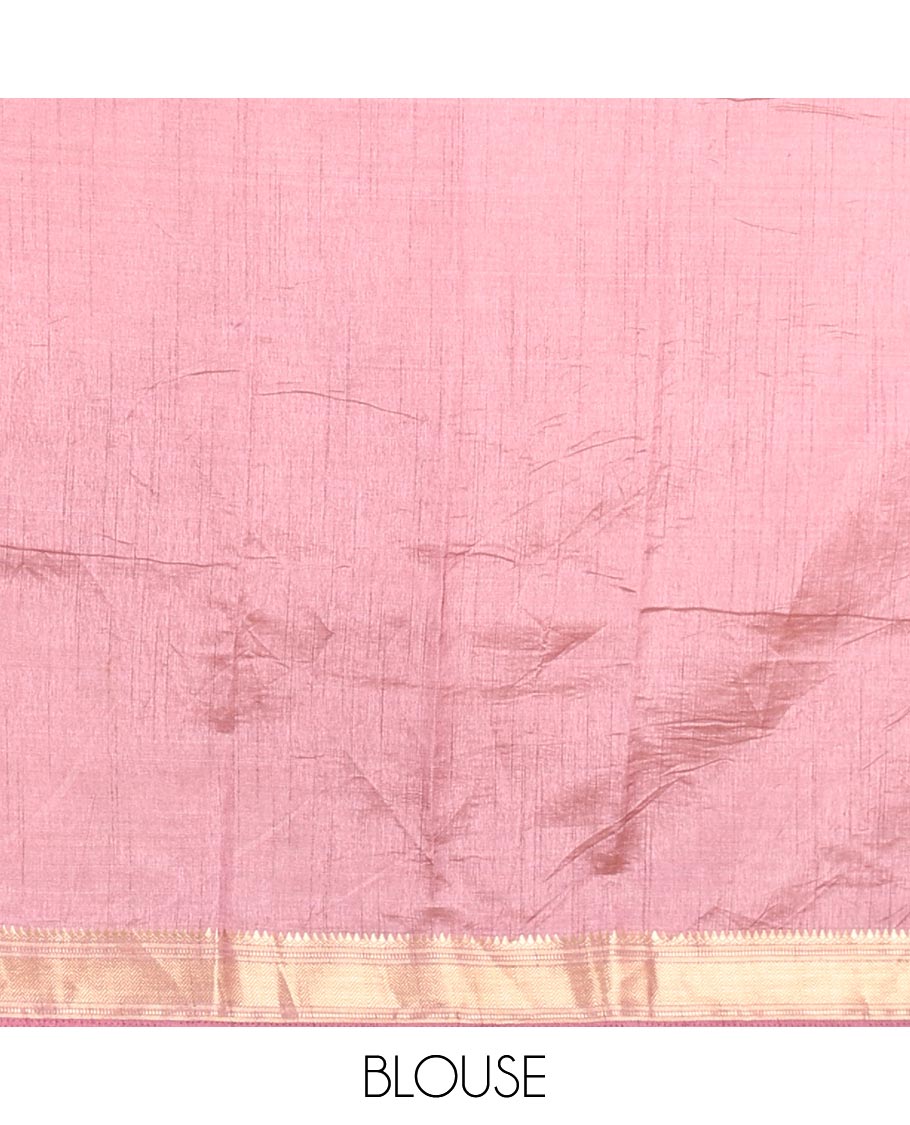 Lavender Semi-Tussar Saree Subtly Sparked with Hexagonal Geometric Patterns Printed All Over Its Body, Featuring Traditional Zari Design Border, Gleaming Zari Striped Pallu, and a Matching Blouse