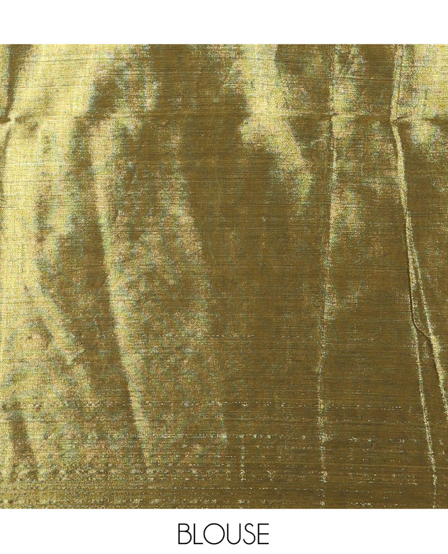 Borderless Mehenti Khadi Tissue Saree, Gleamed Up with Sequin Work, a Self-Pallu, and a Matching Blouse