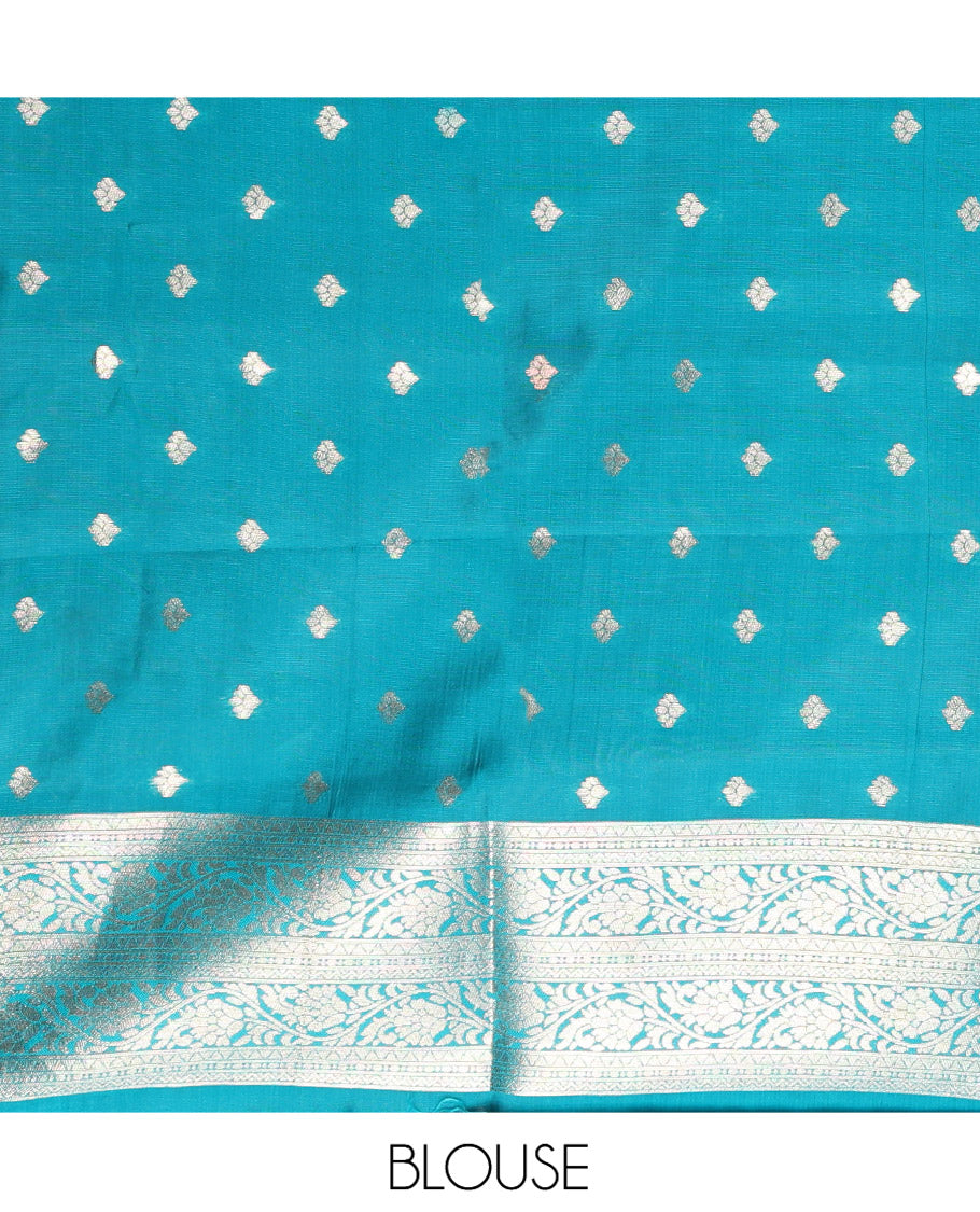 Rama Green Litchi Saree Features Tissue-Zari Weave, a Temple Kodi Visiry Border, Grand Pallu and a Matching Blouse
