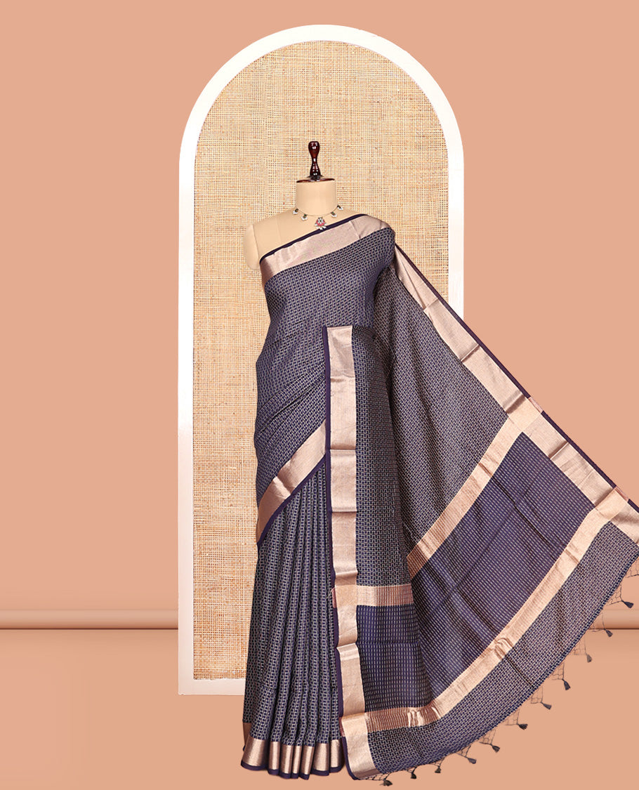 Navy Blue Assam Silk Saree