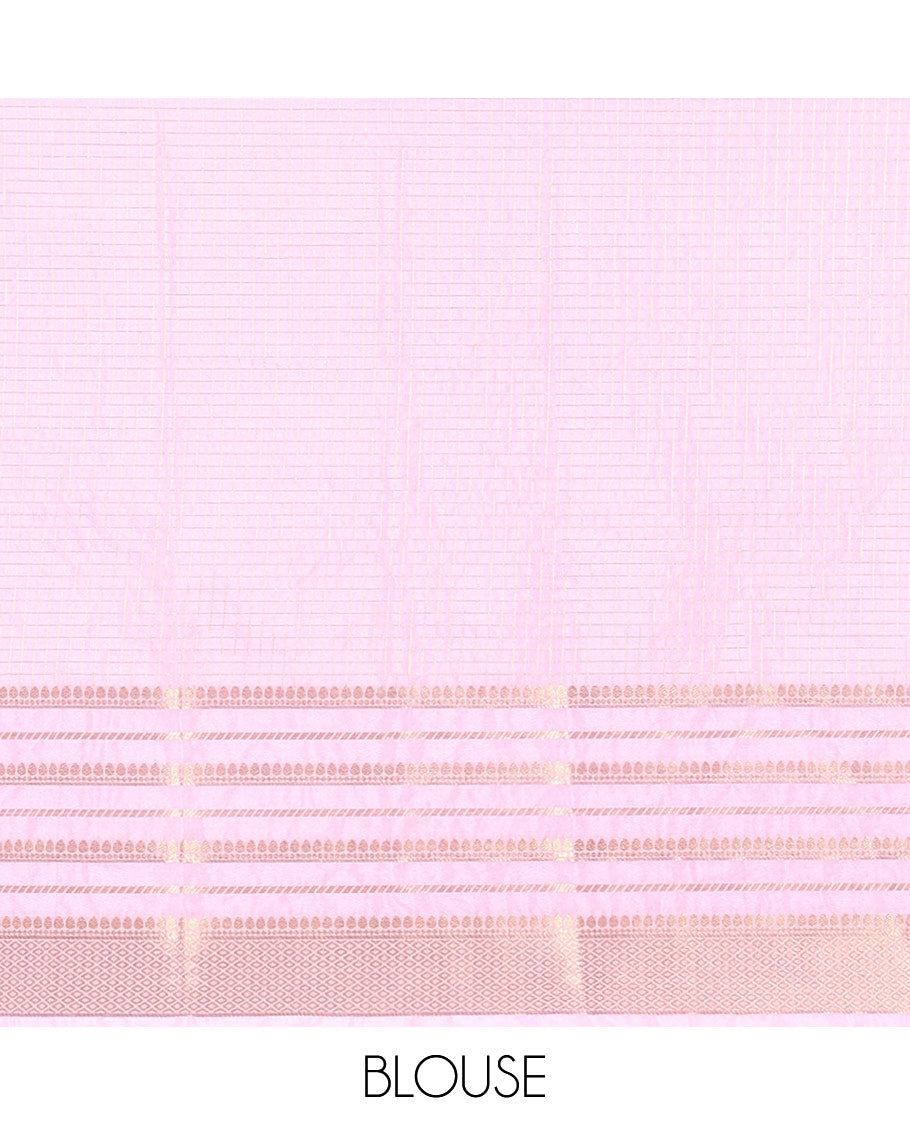 Black and Lavender Semi-Mysore Crepe Saree Richly Detailed with Micro-Checks, Complemented by Contrast Traditional Zari Design Border, Gracefully Embellished Pallu of Thilakam Designs, and Paired with a Contrast Blouse