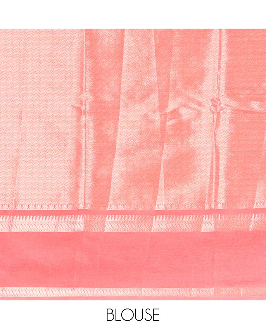Peach striped floral design tussar silk saree with self intricate zari design border