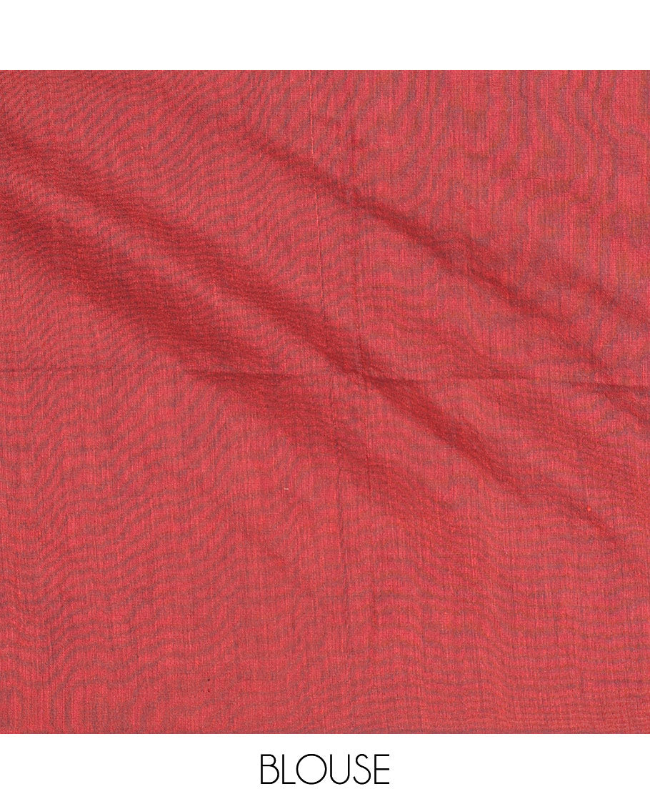 Borderless Maroon Plain Khadi Mul Cotton Saree Features a Self-Pallu with Tassels, and a Matching Blouse