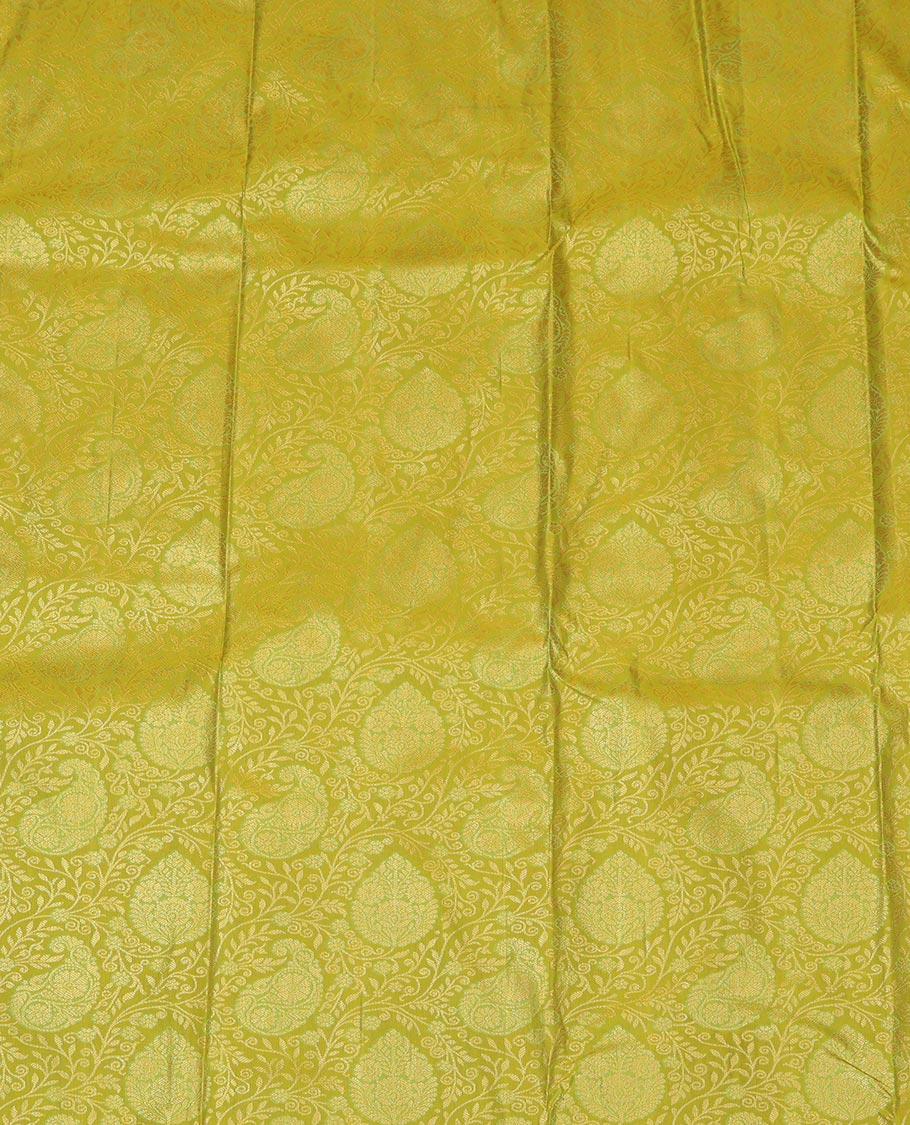 Green Jacquard Art Silk Pavadai Material Features Contrast Traditional Zari Border, a Contrast Blouse