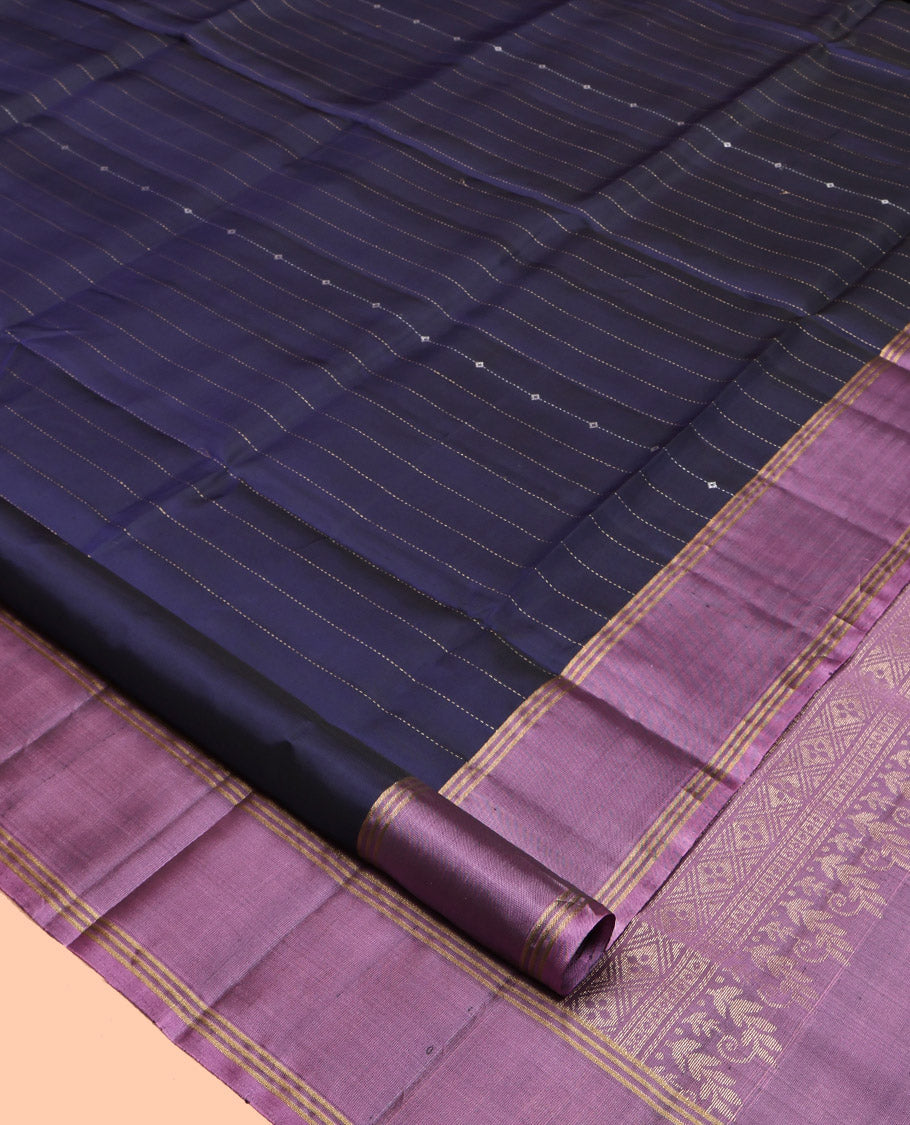 Blue Mayuri Lite Silk Mix Saree, Detailed with Zari Stripes, Contrast Border, Pallu of Intricate Designs, and a Contrast Blouse