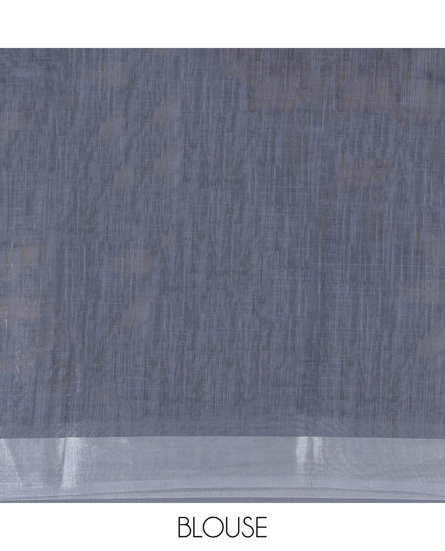 Elephant Grey Linen Cotton Saree, Beautified with Sunflower Print, a Zari Border, and a Matching Blouse