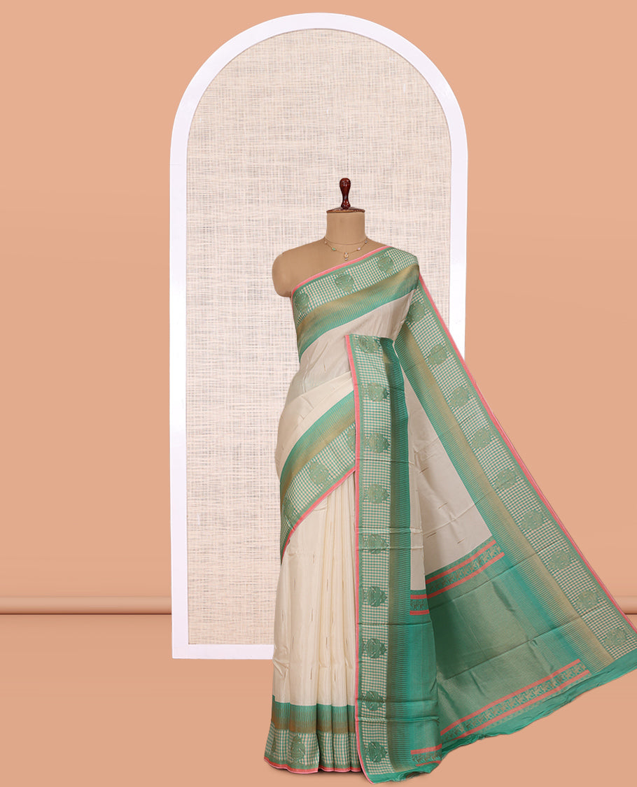 Off-White Raindrop Butta Semi-Mysore Silk Saree