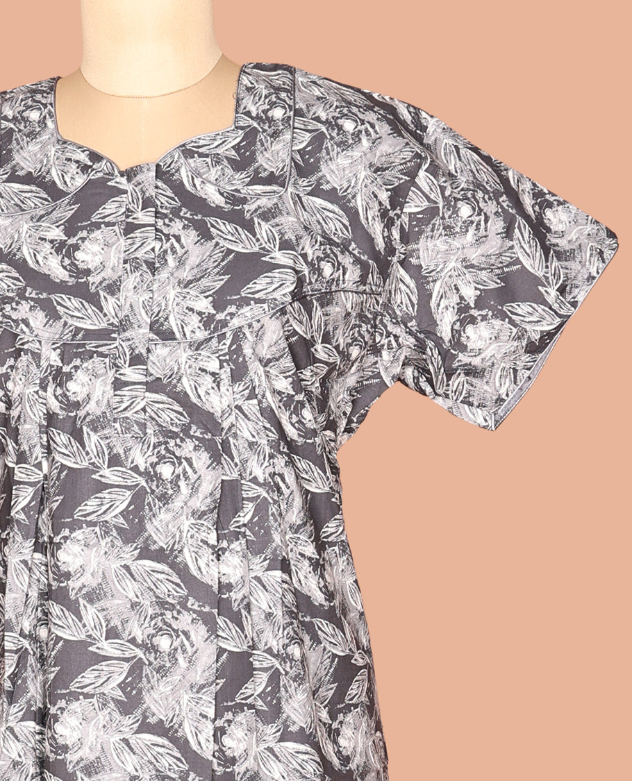 Grey Cotton-Blended Nighty