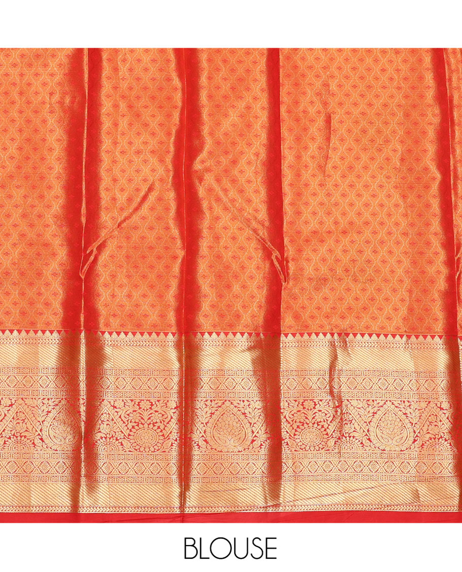 Green Art Silk Material Half-Saree Set, Features Floral Jacquard Design Skirt, Complemented by Captivating Contrast Traditional Zari Designs Woven Border, Paired with a Contrast Blouse and a Intricate Dhavani