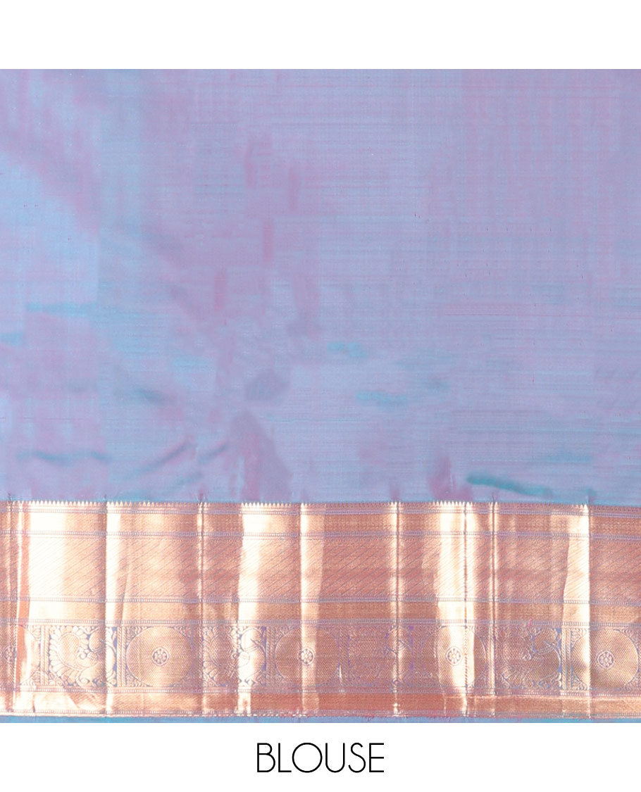 Sea blue manga design vasundhara elite silk saree with contrast intricate zari design border & checked floral design pallu