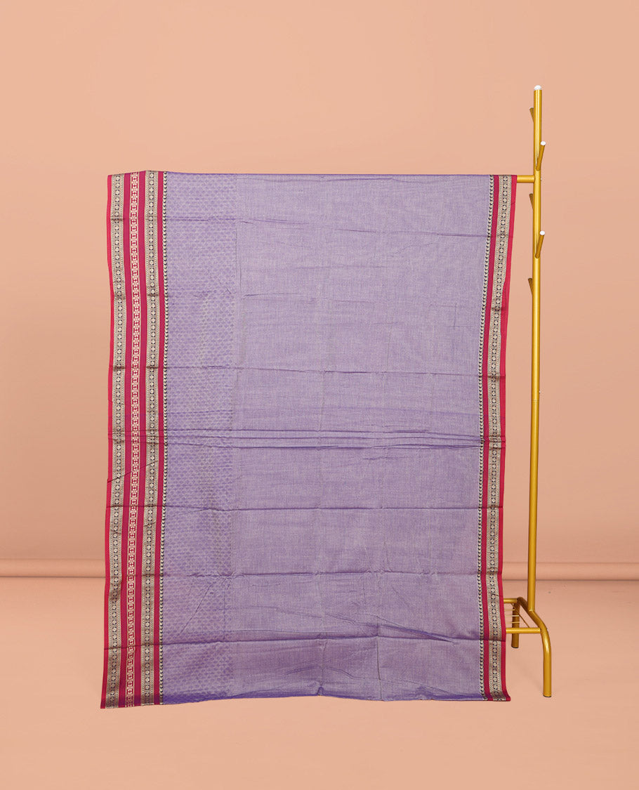 Grey Embossed Narayanpet Cotton Saree, Complemented by a Contrast Traditional Zari Design Border, Striped Pallu, and Comes Without a Blouse