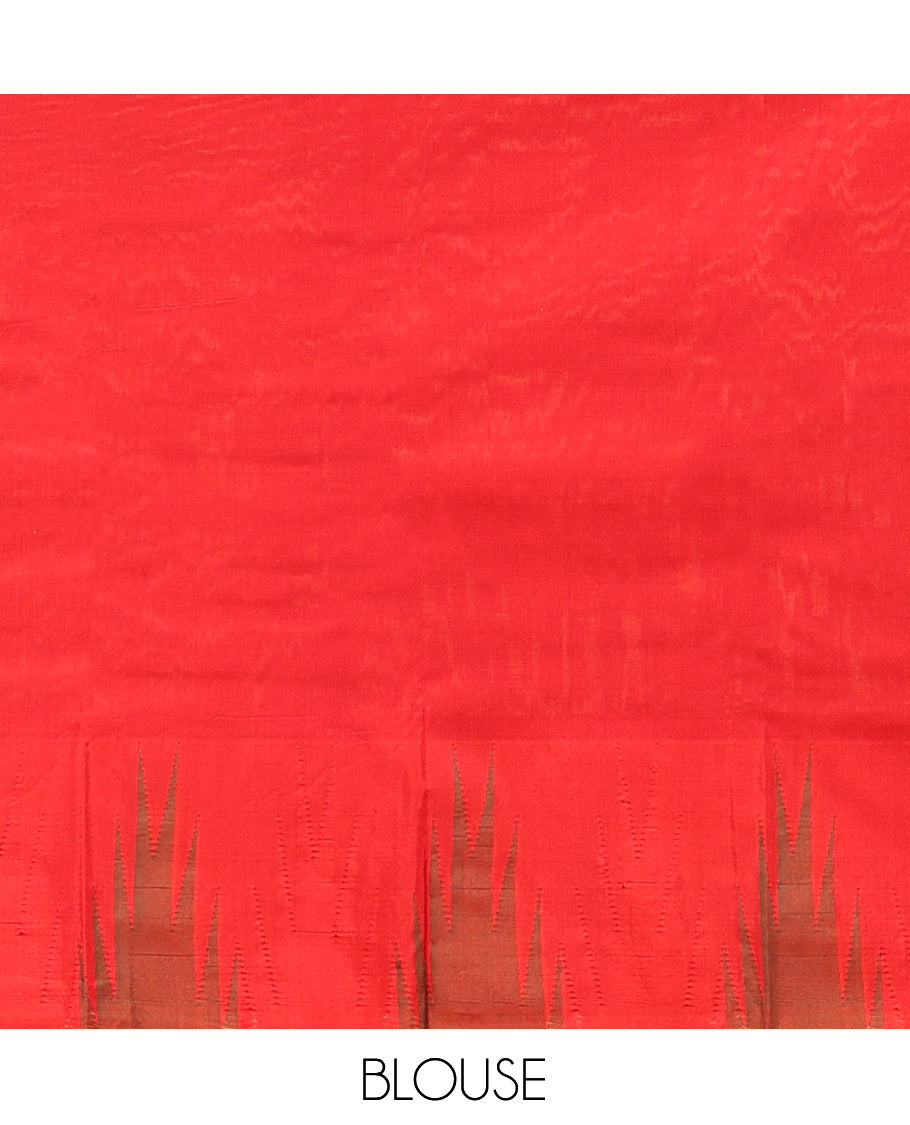 Light Sandal Plain Bangalore Silk Saree, Complemented by a Contrast Temple Border, Contrast Pallu of Stripes, and a Contrast Blouse