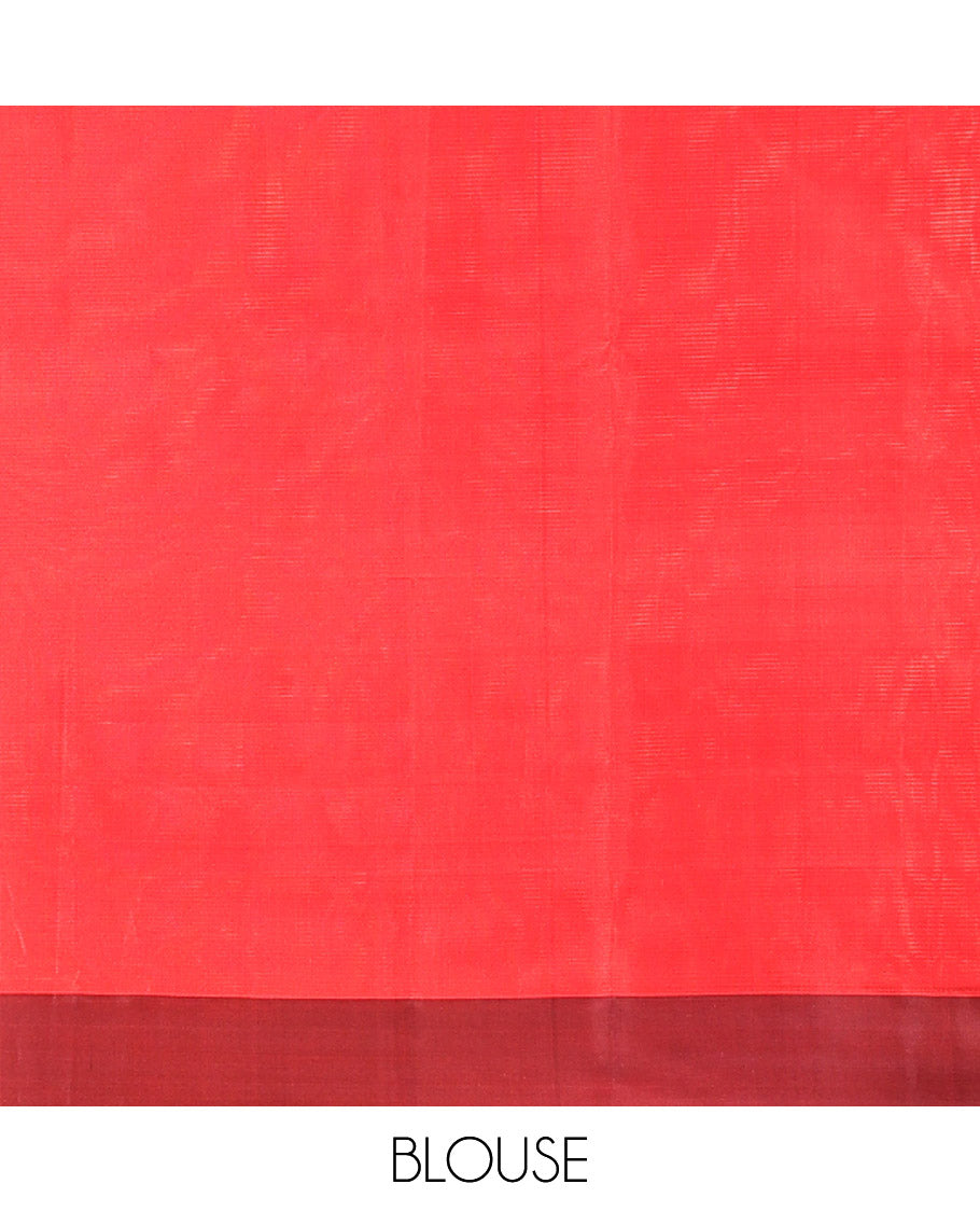Maroon Mayuri Soft Silk Saree, Sparsely Sparked with Stripes, Complemented by Contrast Border, Pallu of Vanki Designs, and Paired with a Matching Blouse