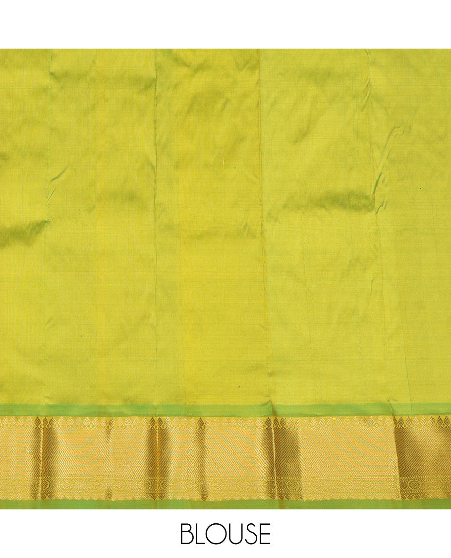 Yellow Pure Silk Navarathna Pavadai Material Set