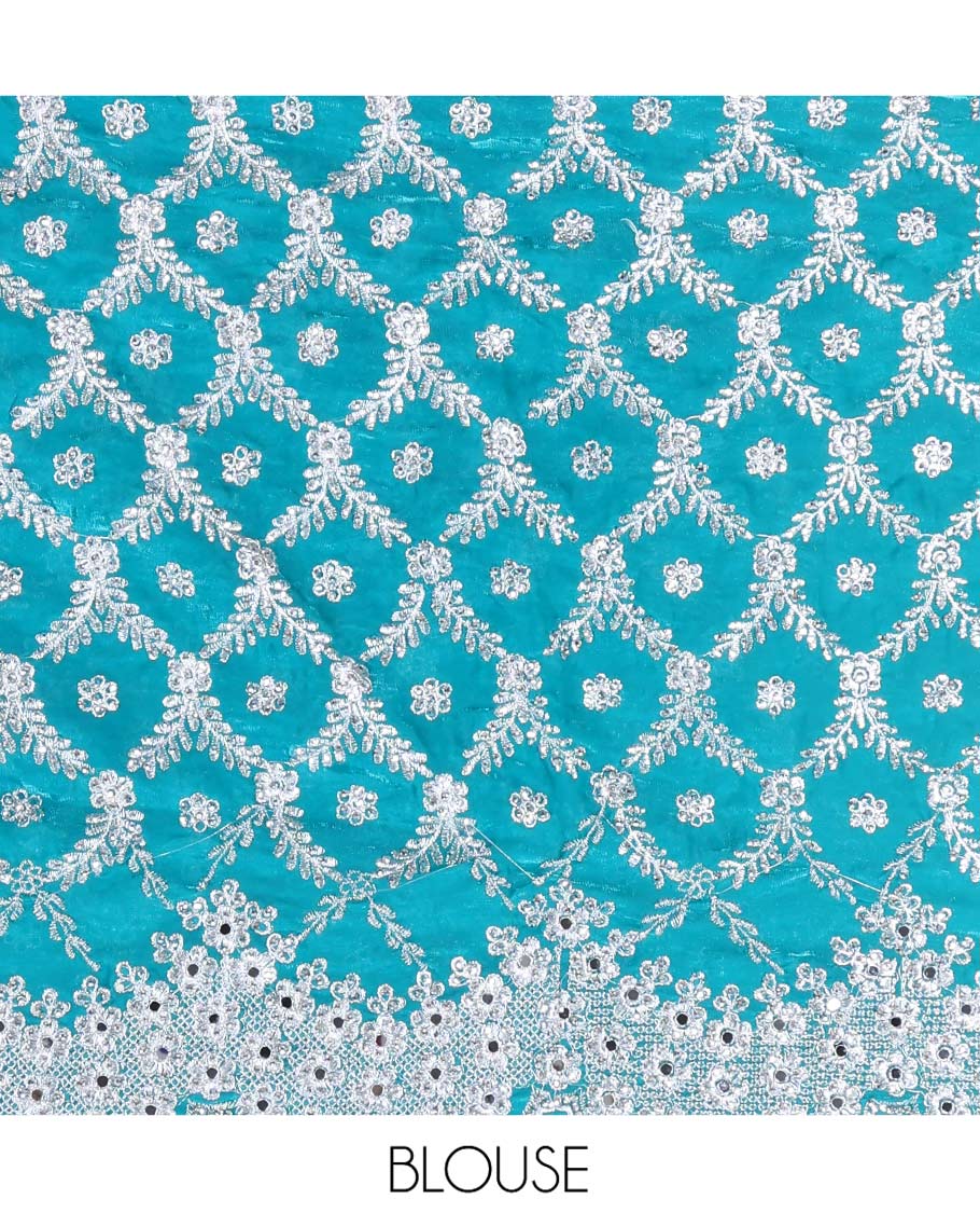 Blue Designer Saree, Masterfully Embroidered with Jaal Design on Its Body, Highlighted by a Scallop Embroidered Border, Embroidered Pallu, and Paired with a Matching Embroidered Blouse