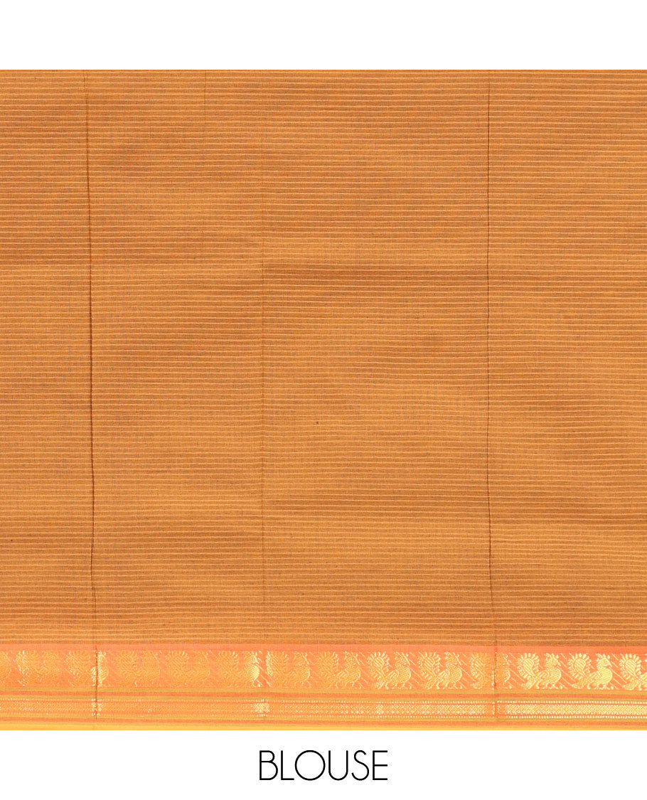 Pink Striped Poly Cotton Saree