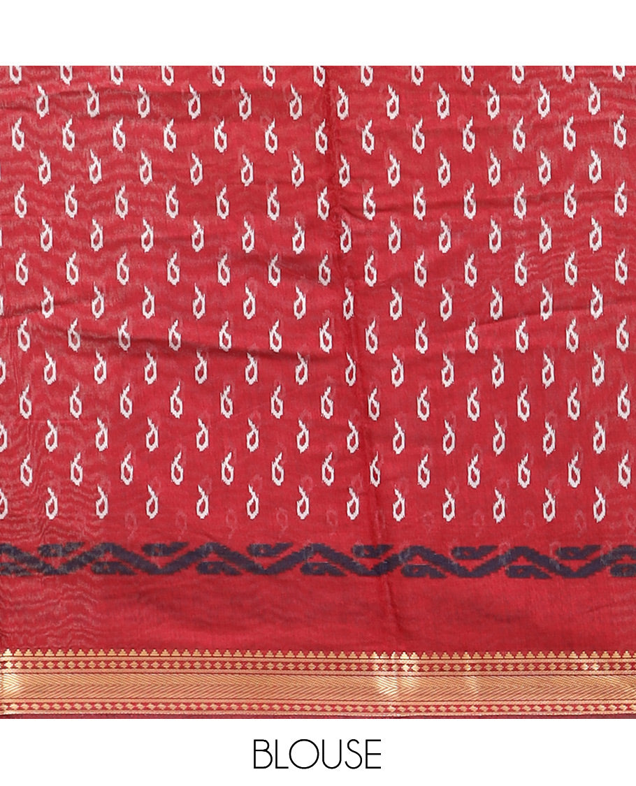 Navy Blue Chanderi Cotton Saree, Accentuated with Kalamkari Print, a Contrast Zari Border, Kalamkari Pallu, a Contrast Blouse