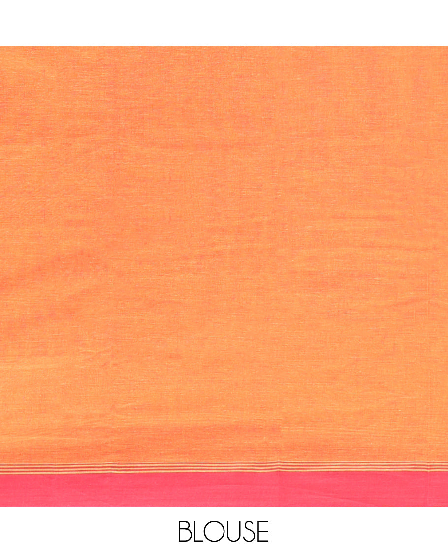 Orange Kanchi Cotton Saree, Featuring Temple Buttas on Its Body, Contrast Border, Pallu of Floral Design, and a Matching Blouse