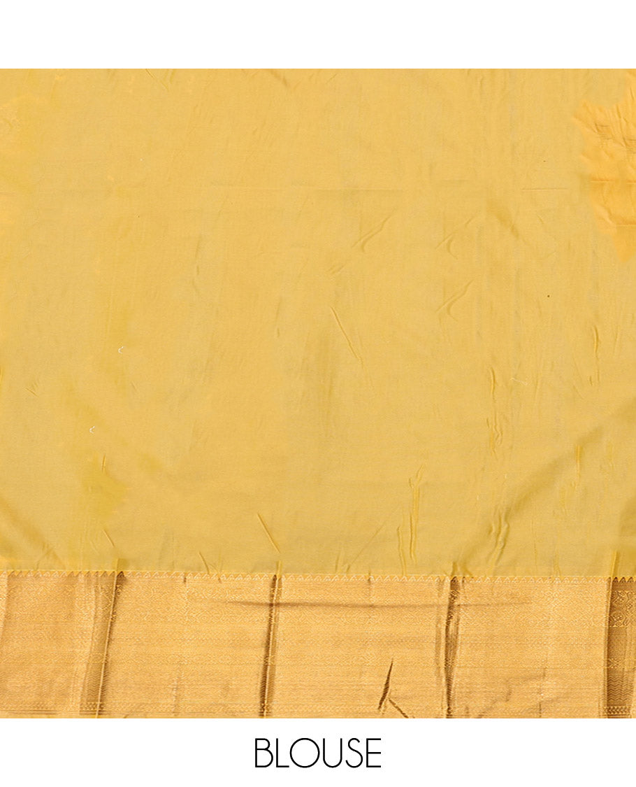 Green Budget Silk Saree, Detailed with Zari Buttas and Stripes, Complemented by a Contrast Traditional Zari Border, Sparsely Woven Pallu, and a Contrast Blouse