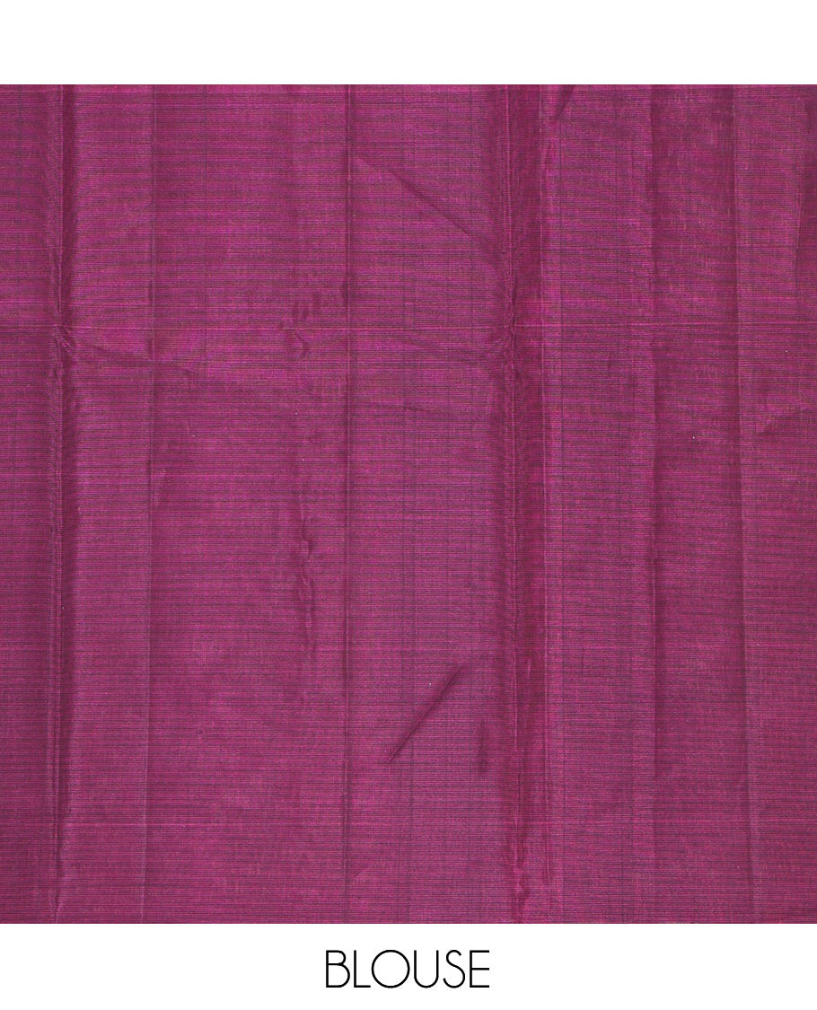 Brown Cotton Saree, Adorned with Floral Zari Buttas, a Contrast Zari Motif Border, Intricatly Checked Pallu and a Contrast Blouse