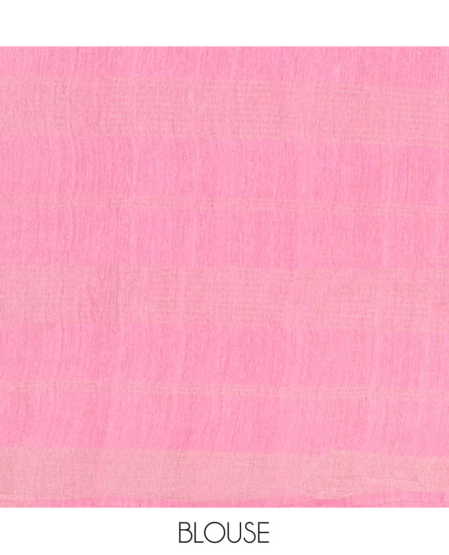 Borderless Pink Checked Tussar Silk Saree, a Self-Pallu, and a Matching Blouse