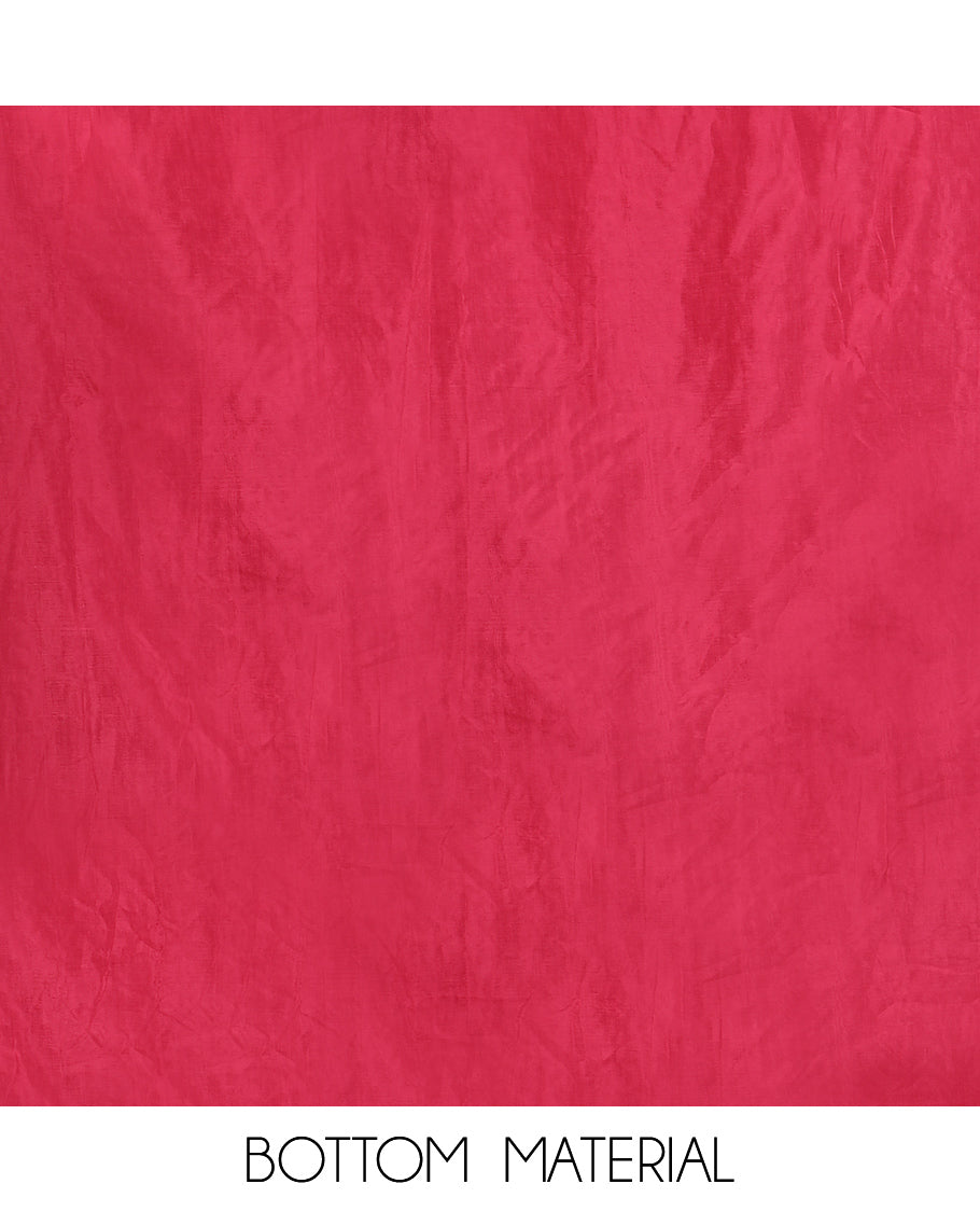 Onion Pink Material Churidar Set Features Gold Zari Neck Work Top, a Plain Santoon Bottom, a Banarasi Dupatta