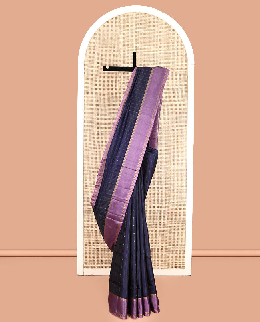 Blue Mayuri Lite Silk Mix Saree, Detailed with Zari Stripes, Contrast Border, Pallu of Intricate Designs, and a Contrast Blouse