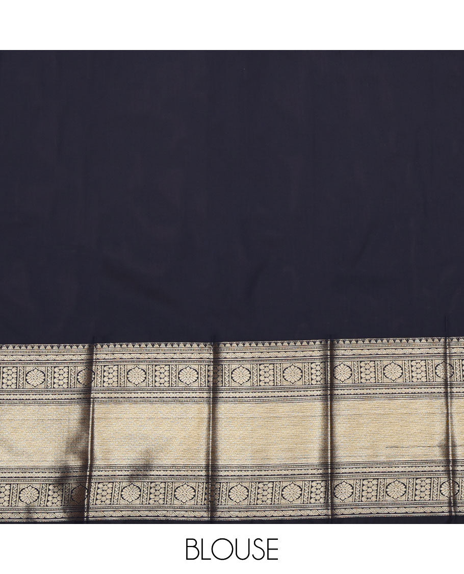 Peach Budget Silk Saree, Gleamed Up with Zari Buttas on Its Body, Complemented by a Contrast Traditional Zari Design Woven Border, Jaal Pallu, and Paired with a Contrast Blouse