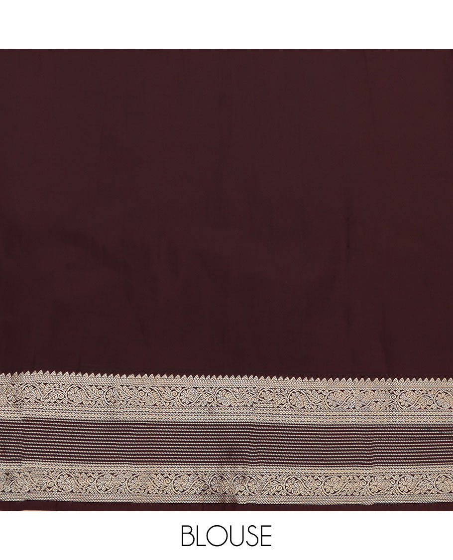 Green Budget Silk Saree, Decked Up with Zari Buttas on Its Body, Complemented by a Contrast Traditional Zari Design Border, Geometric-Patterned Pallu, and Paired with a Contrast Blouse