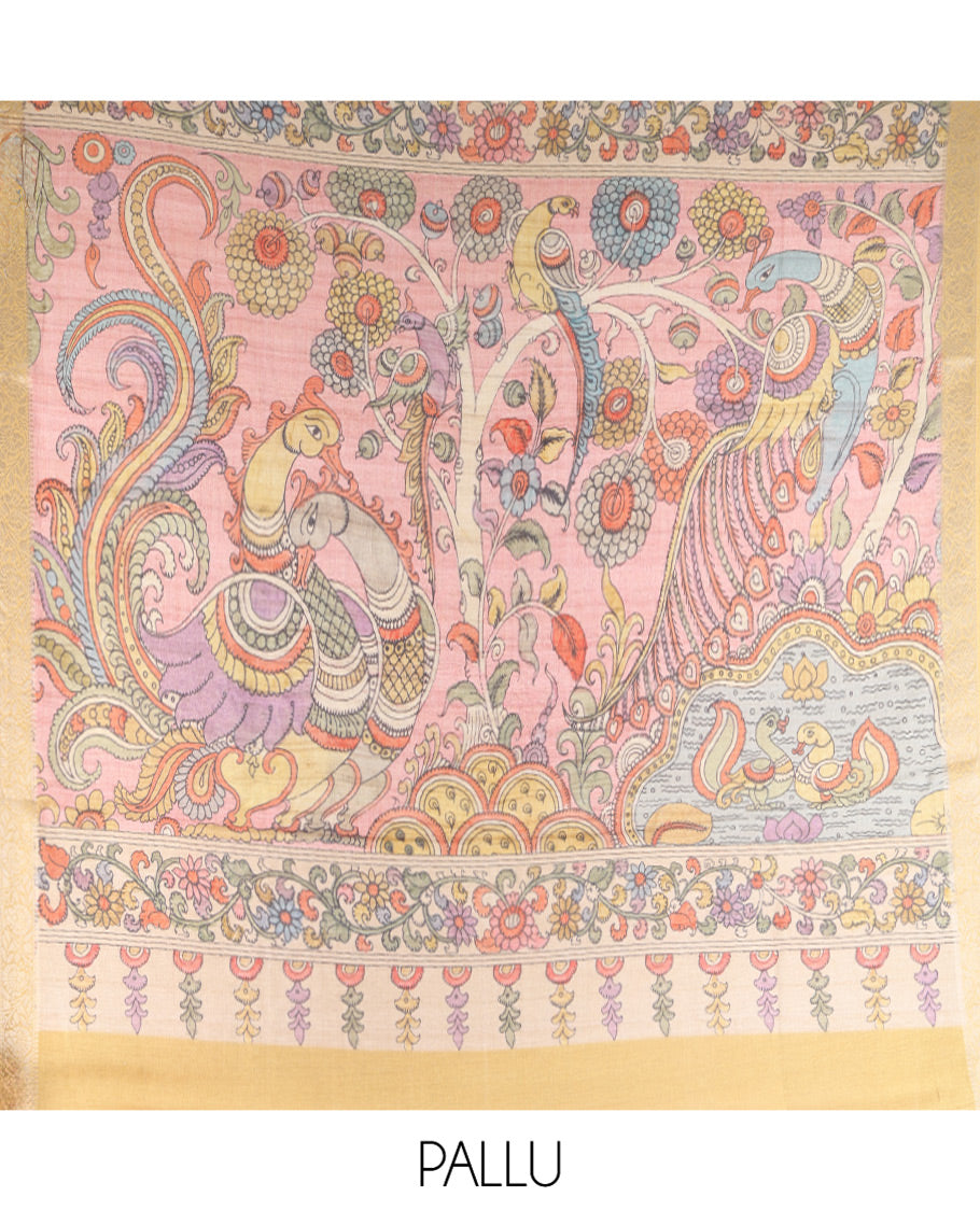 Grey Kalamkari Printed Fancy Tussar Saree