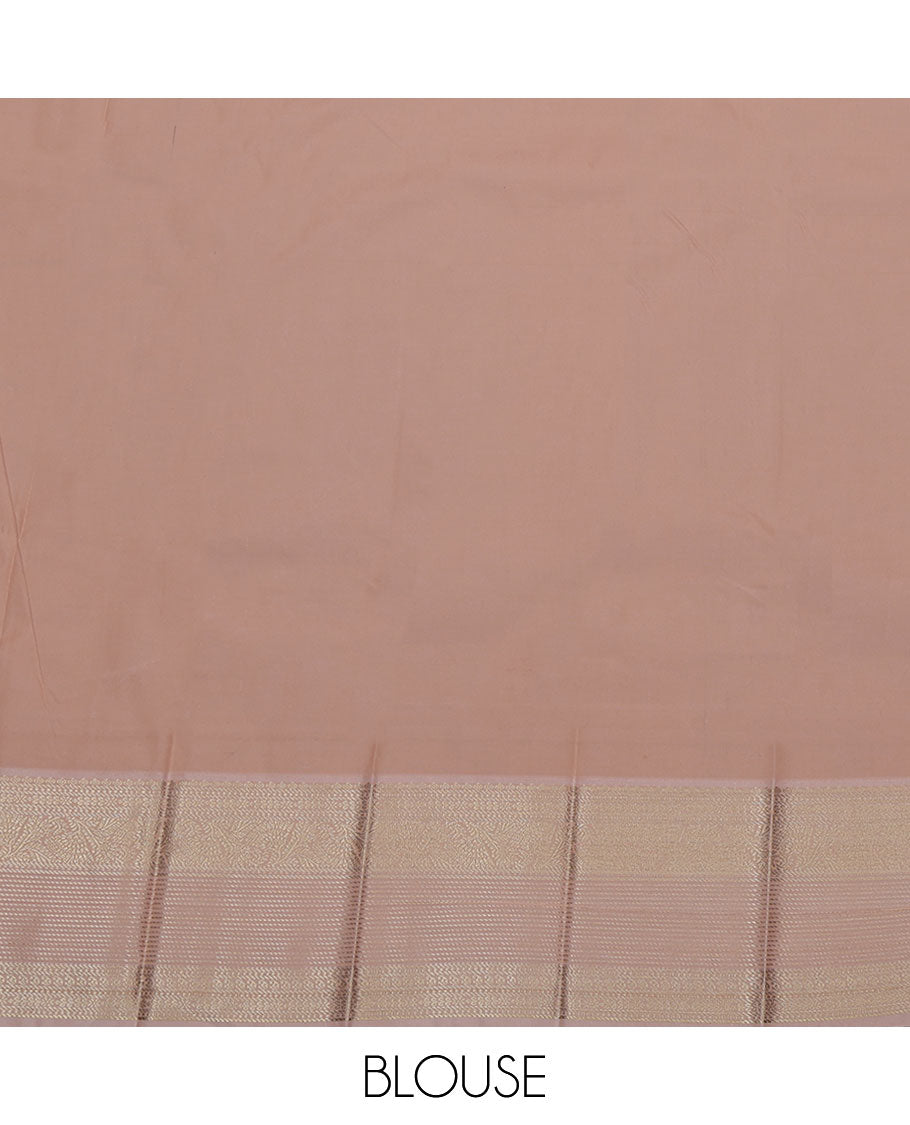 Green Budget Silk Saree, Bedecked with Stripes and Zari Buttas on Its Body, Complemented by Contrast Traditional Zari Design Border, Sparsely Woven Jaal Pallu, and Paired with a Contrast Blouse