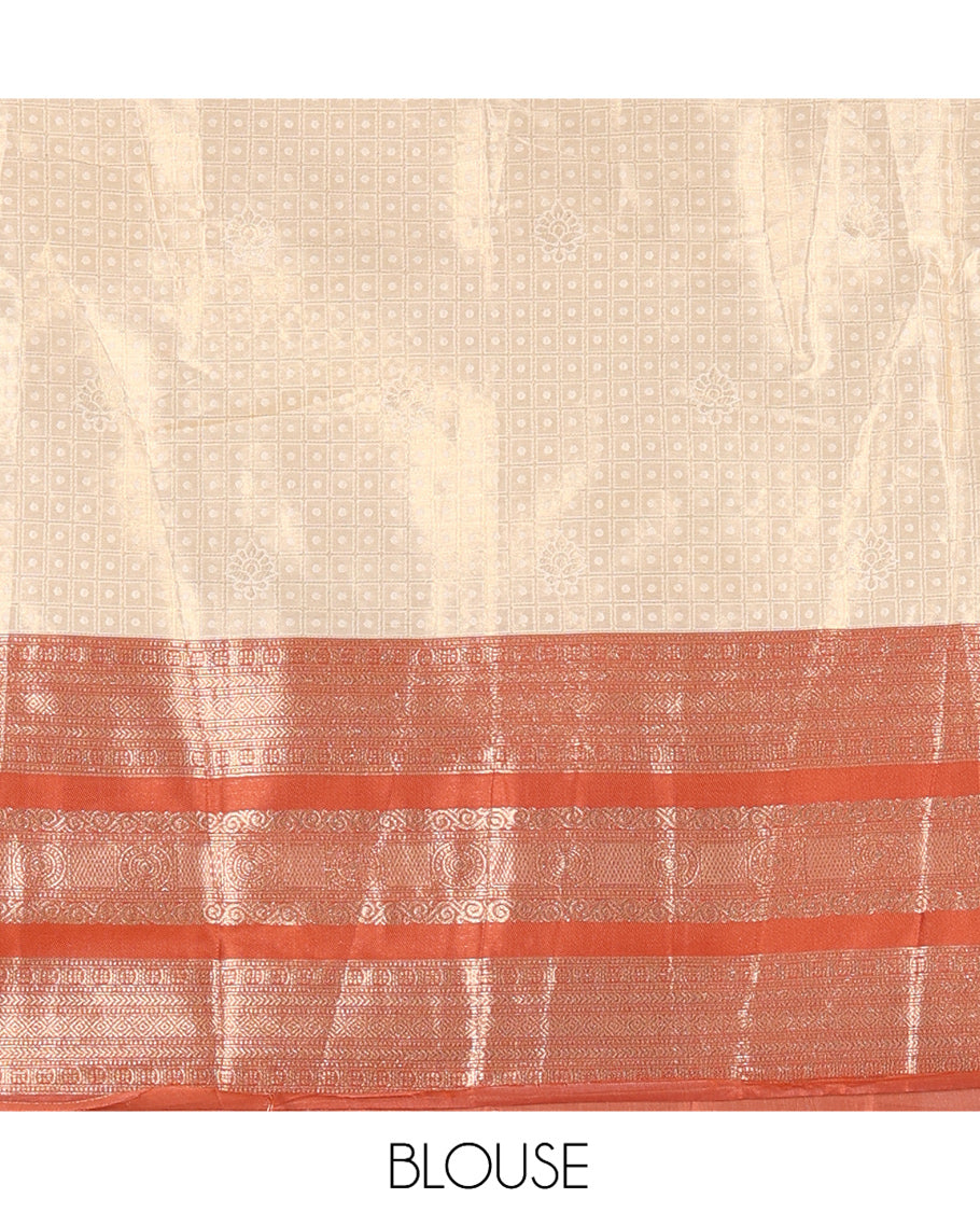 Cream-Rust Semi-Silk Half-Saree