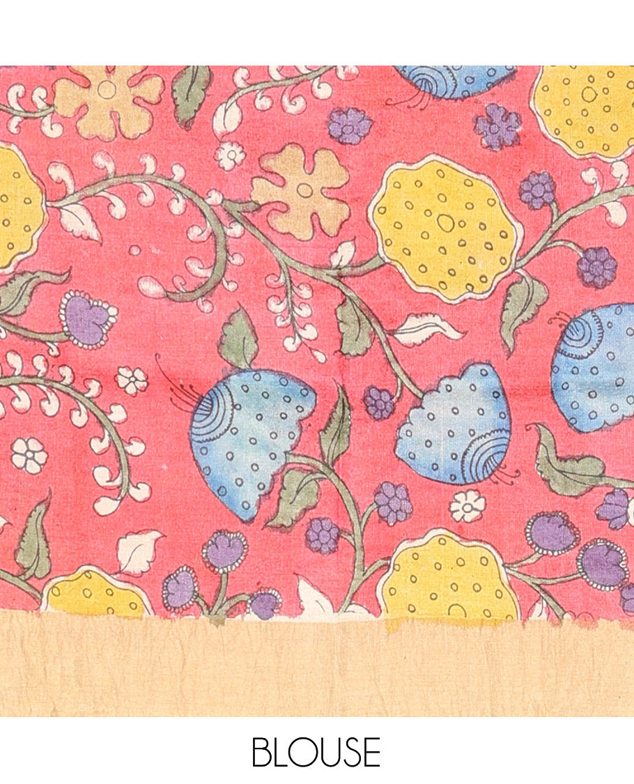 Yellow Tussar Kalamkari Saree