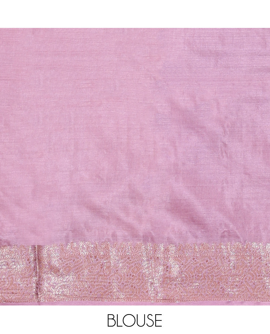 Dark Purple Tussar Silk Saree, Elevated with Zari Buttas, a Contrast Zari Border, Grand Pallu, and a Contrast Blouse