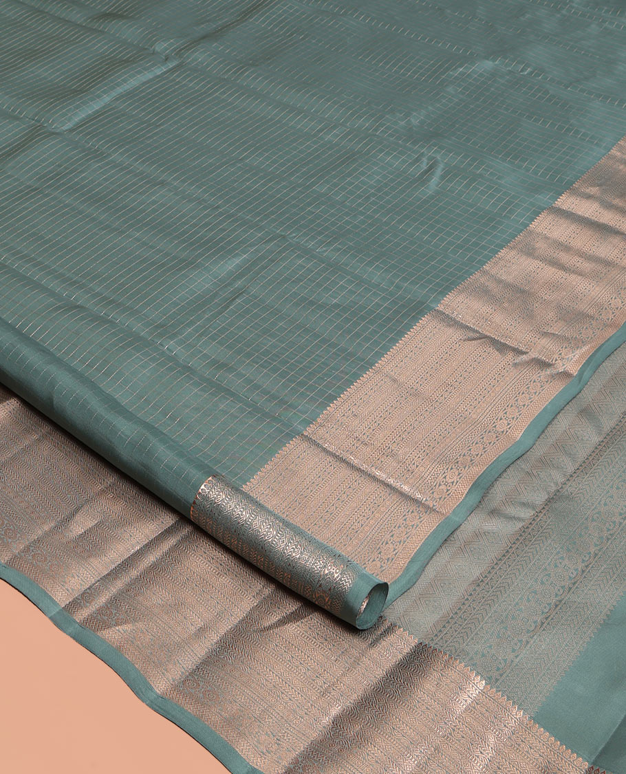 Grey Checked Vasundhara Lite Silk Mix Saree, a Traditional Zari Border, Jaal Pallu, a Matching Blouse