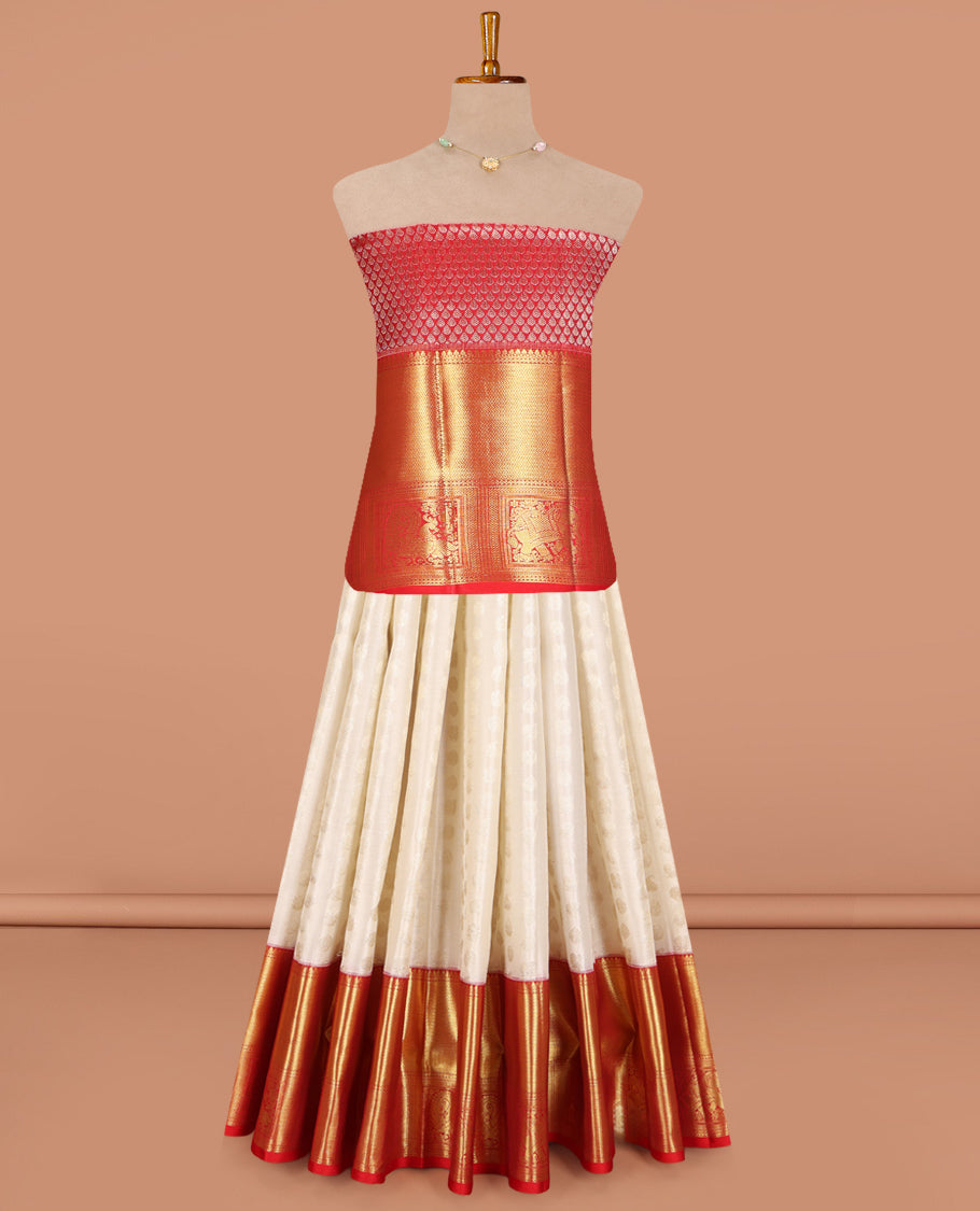 Cream Pure Silk Navarathna Pavadai Material Set