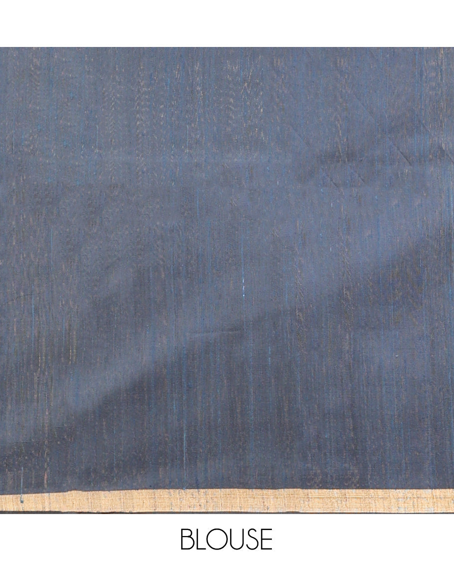 Blue Dupion Silk Saree, Steeped with Subtle Stripes, a Piping Zari Border, Zari-Woven Pallu, and a Matching Blouse