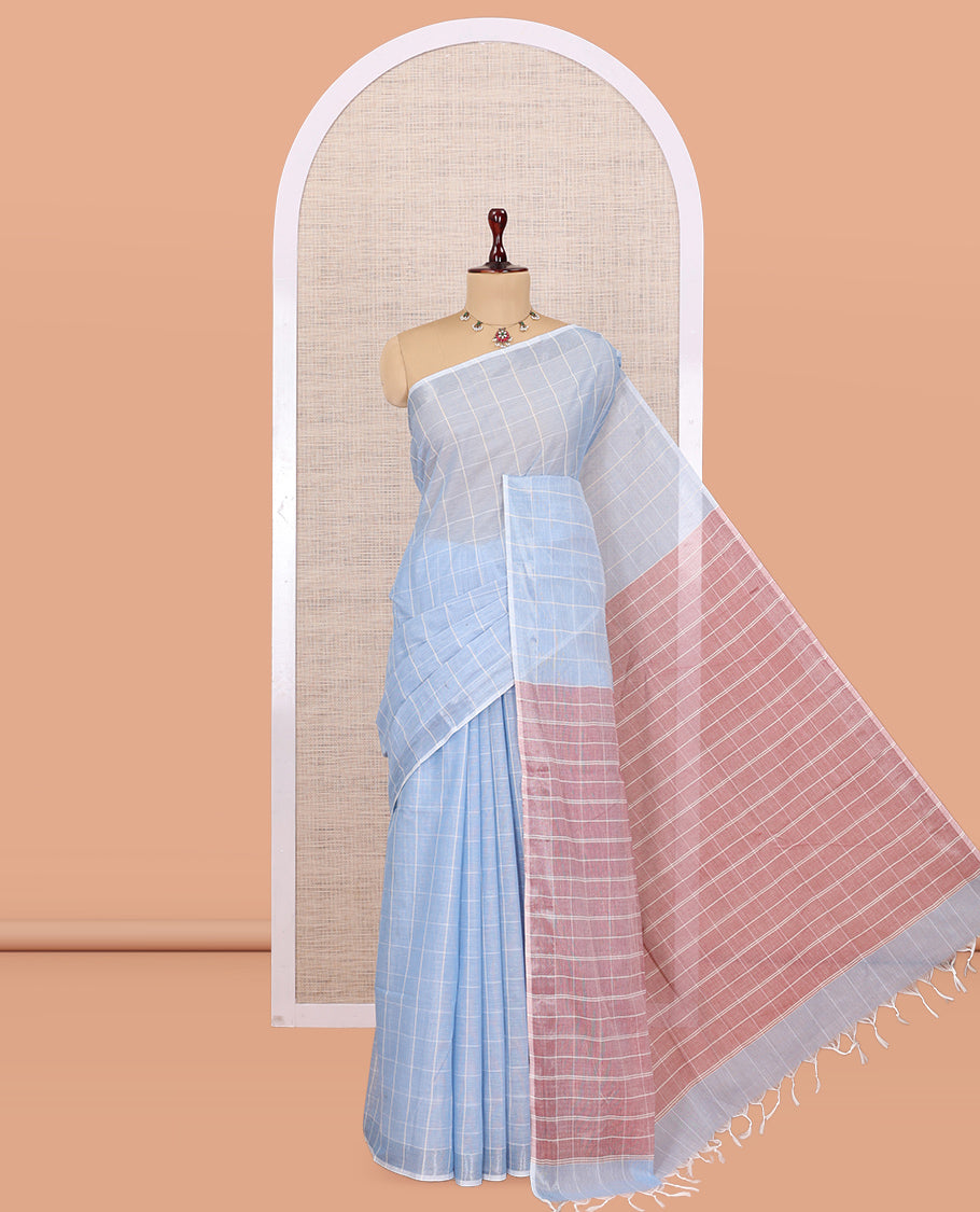 Pale Blue Jute Cotton Saree