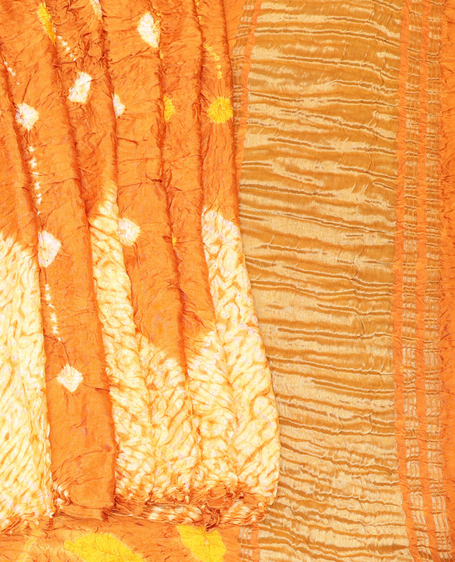 Borderless Orange Bandhani Dola Silk Saree