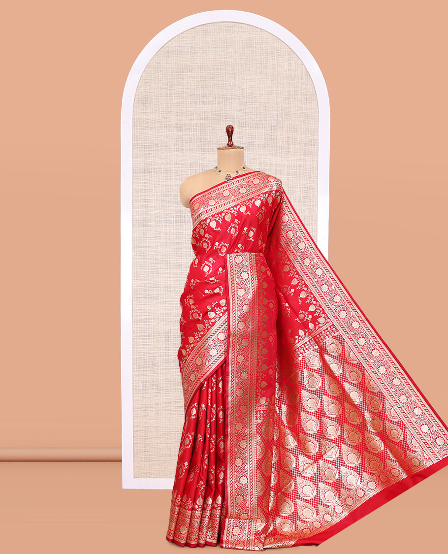 Red Semi-Banaras Nylon Saree