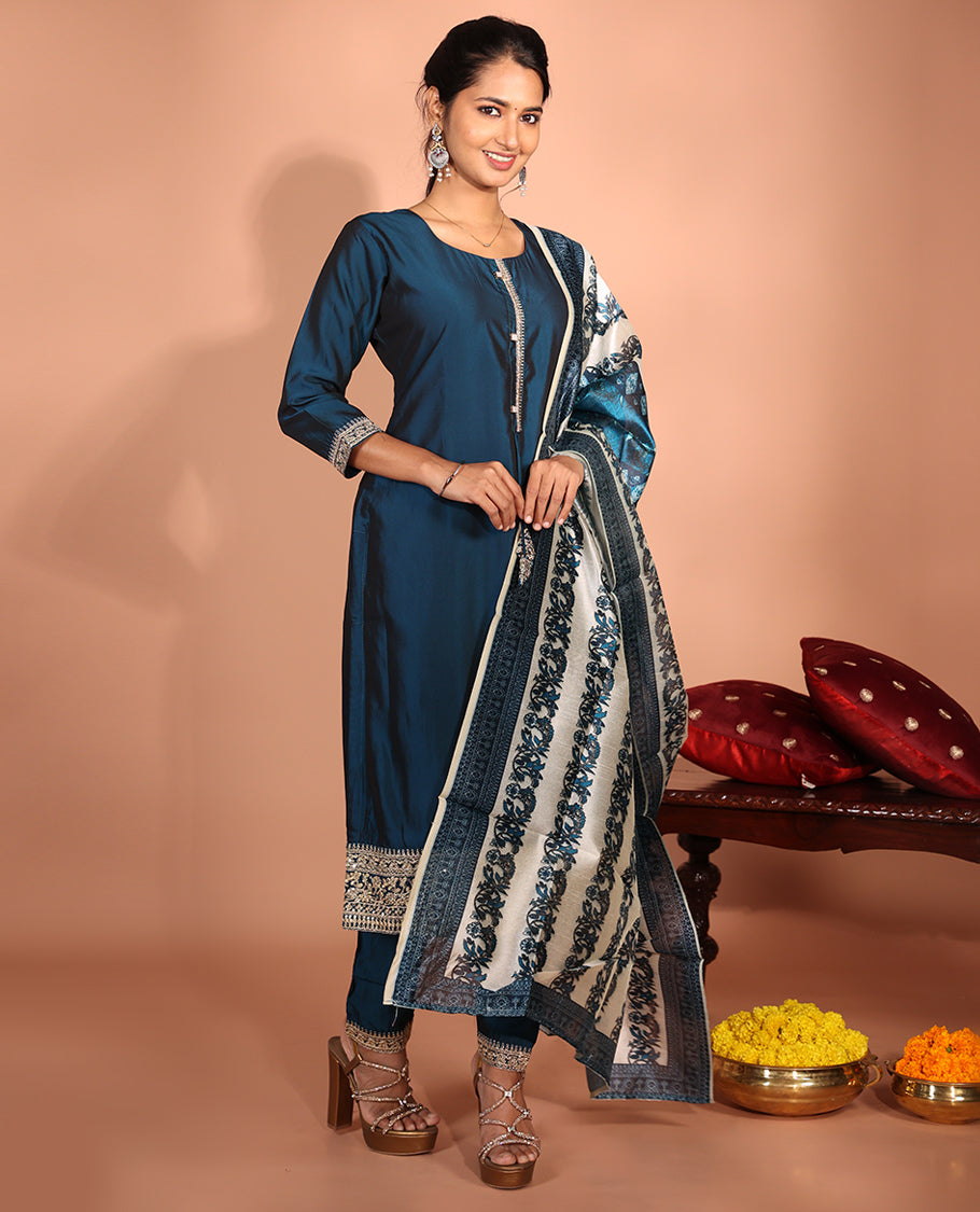 Blue Rangeela Silk Readymade Suit