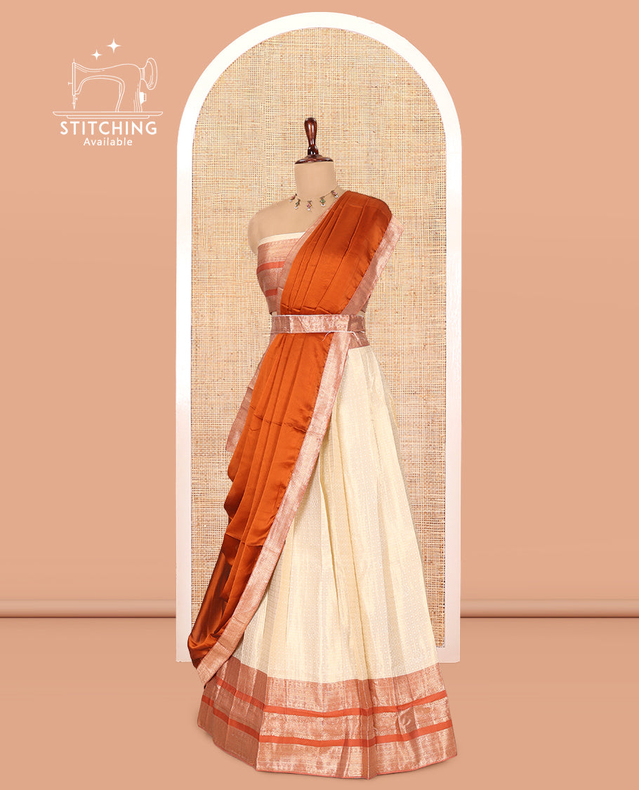 Cream-Rust Semi-Silk Half-Saree