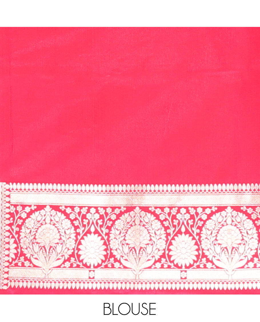 Green Banarasi Nylon Saree, Gracefully Embellished with Diagonal Stripes, Contrast Intricate Zari Border, Intricate Pallu, and a Contrast Blouse