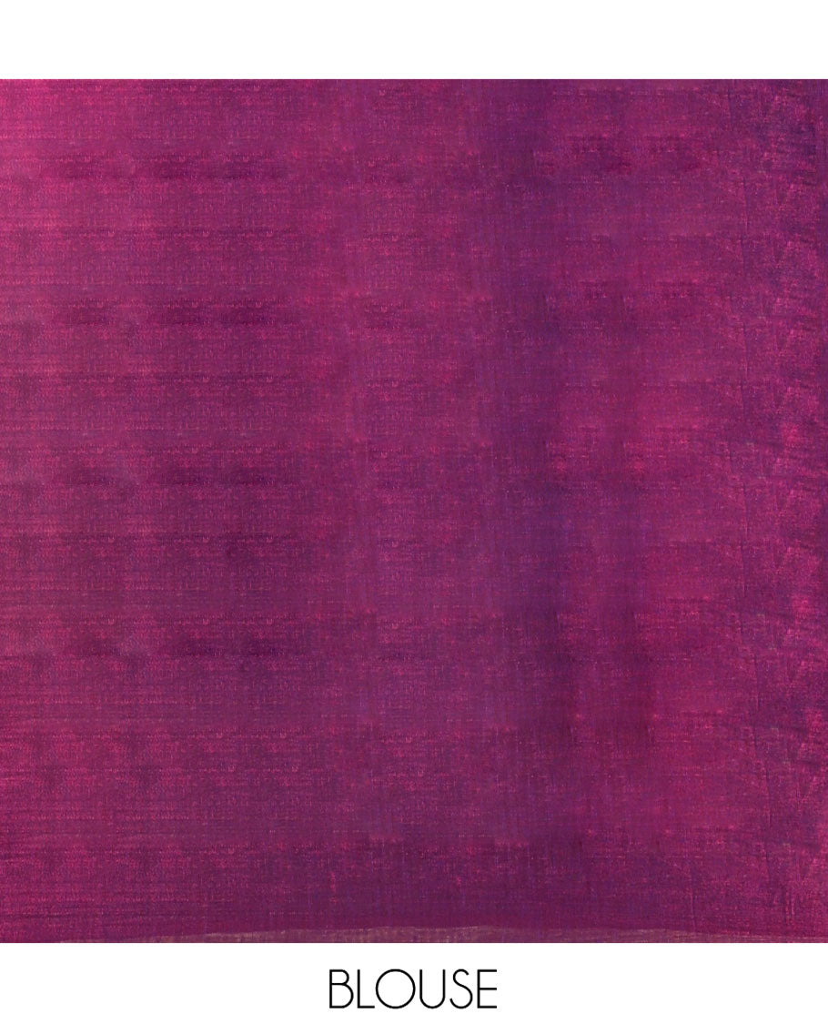 Borderless Purple Tissue Mul Cotton Saree, Artfully Designed with Heart Motifs Embroidered on Its Body, Pallu Mirrors the Same Embroidery, and Is Paired with a Matching Blouse