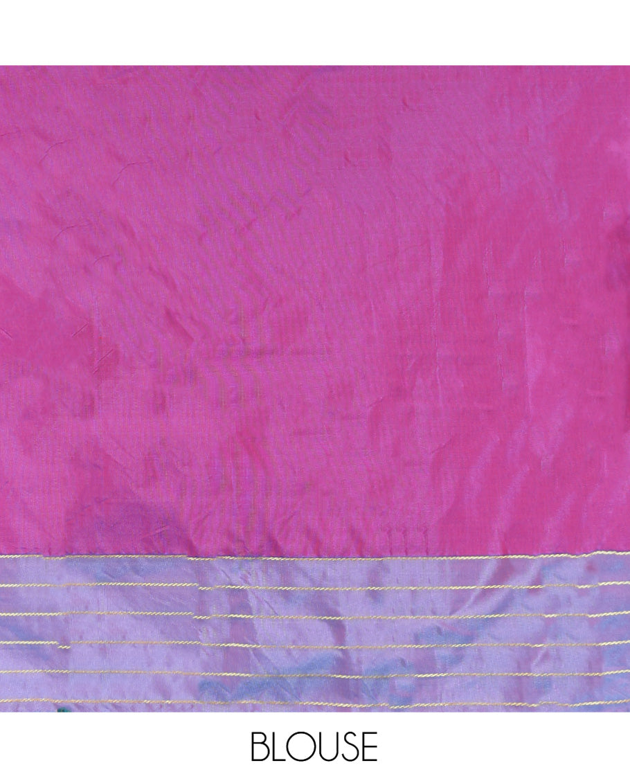 Blue Aarani Gift Saree, Subtly Woven with Checked Design on Its Body, Highlighted by a Zari Striped Border, Captivating Contrast Pallu of Stripes, and Paired with a Contrast Blouse